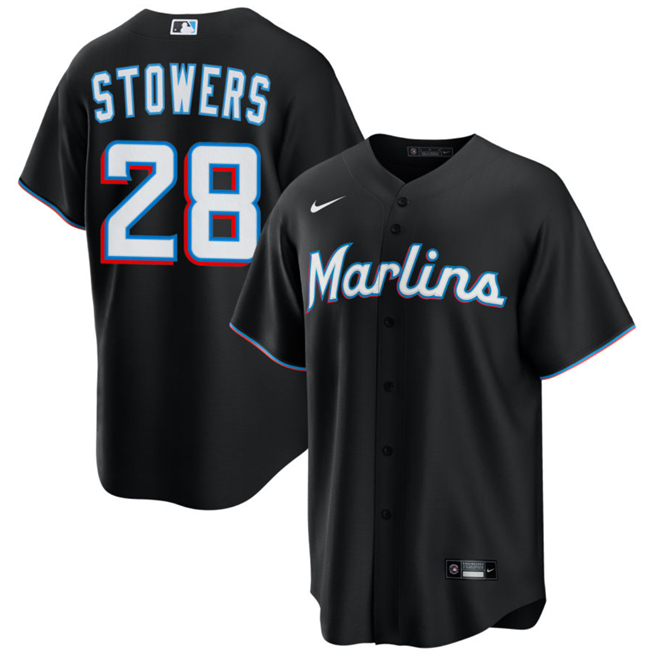 Men's Black Miami Marlins #28 Kyle Stowers Cool Base Stitched Baseball Jersey